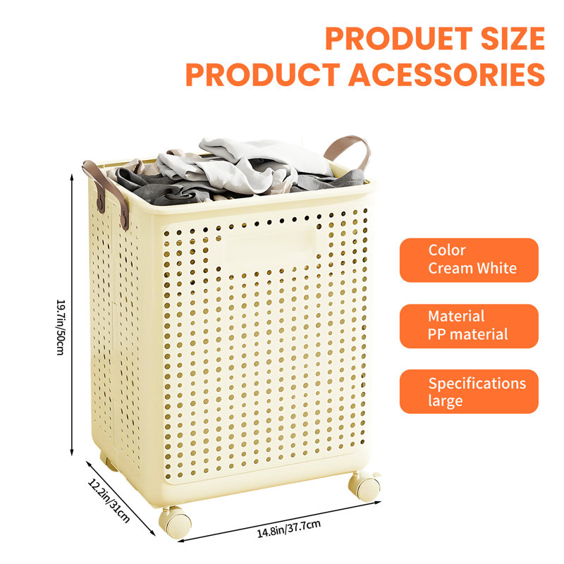 BAOKALER Foldable Plastic Laundry Basket with Wheels, 14.8*12.2*19.7in