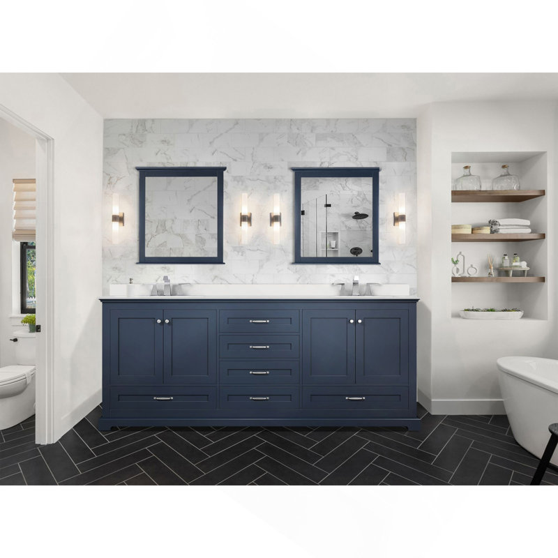 Ensemble de meuble-lavabo double 80 po X P 22 po D, avec plateau en quartz blanc, Marine