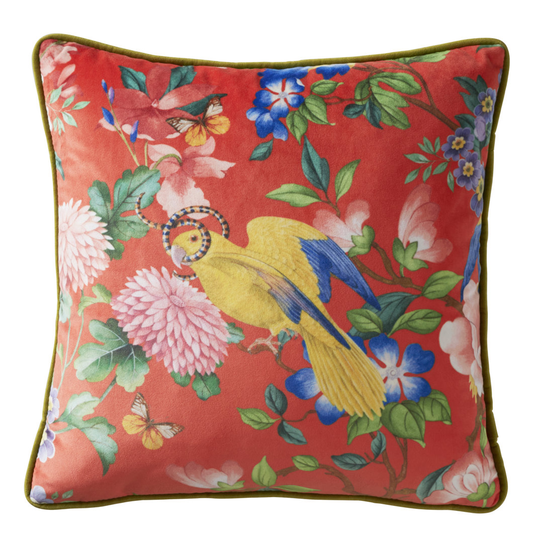 Golden Parrot Feathers Floral Square Scatter Cushion