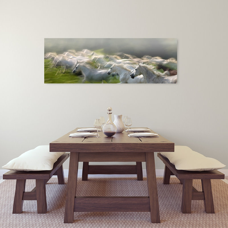 Galloping White Horses by Milan Malovrh - Wrapped Canvas Panoramic Print, 40.64 cm H x 121.92 cm W