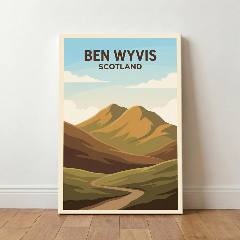 Ben Wyvis, Scotland - Highland Romance Travel Poster: Majestic Peaks and Moorland Trails. Giclee Print on Wrapped Canvas. Wall Art, Home Decor - Natural Landmarks, Scotland 1 Piece Wrapped Canvas Wall Art