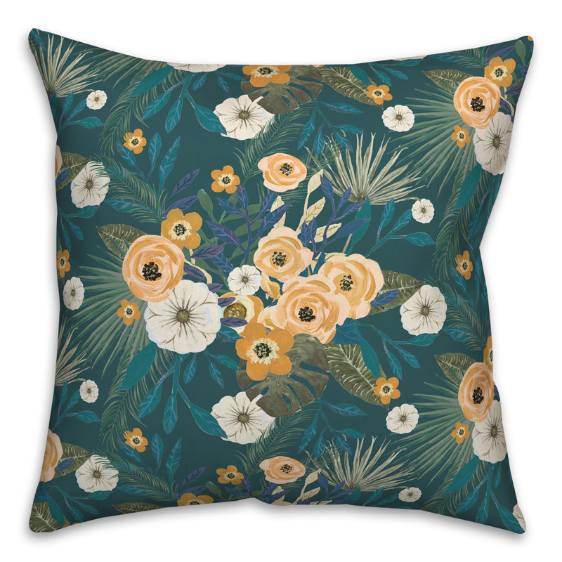 Coussin Floral, Bleu sarcelle