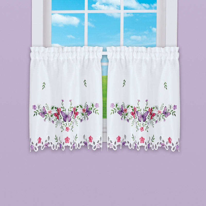 Rideaux de cuisine brodés à bordure festonnée, L 24,25 po x l 30,1 po