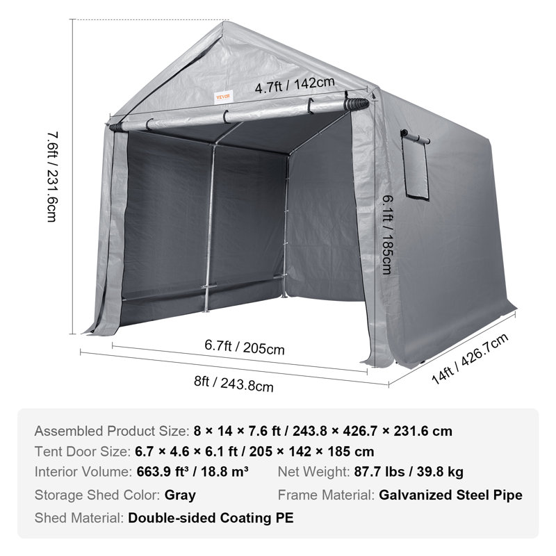 Remise de rangement robuste en polyéthylène de l 7 pi x P 12 pi, H 91 po x l 168 po x P 96 po