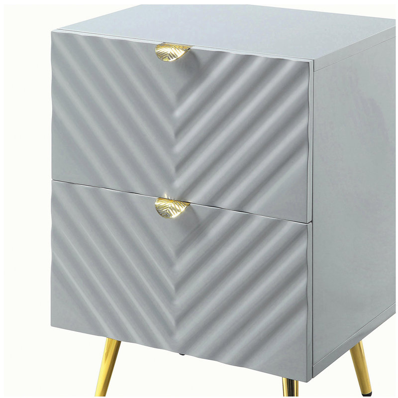 Table de chevet 2 tiroirs grise ultrabrillante, Gris