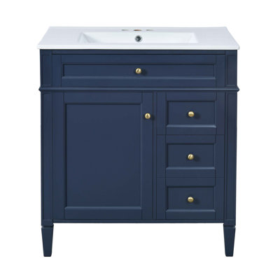 Meuble-lavabo de 30 po avec lavabo supérieur, meuble-lavabo moderne avec 2 tiroirs et tiroir escamotable, meuble-lavabo simple