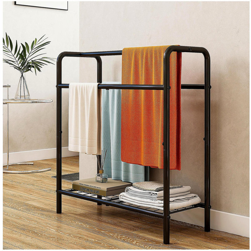 3 Tier Metal Towel Rack, Freestanding Towel Holder for Bathroom, Save Space with Storage, Display Rack for Bedroom, Bathroom, Swimming Pool, Black