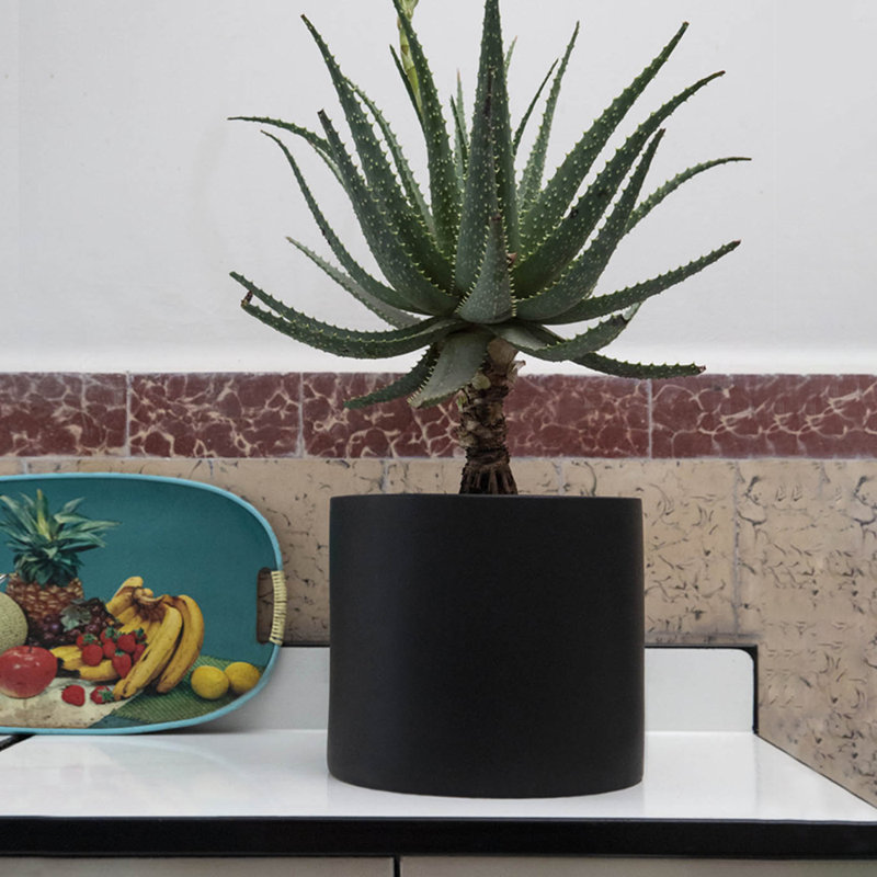 Handmade Ceramic Planter, 10" H x 11.8" W x 11.8" D, Black