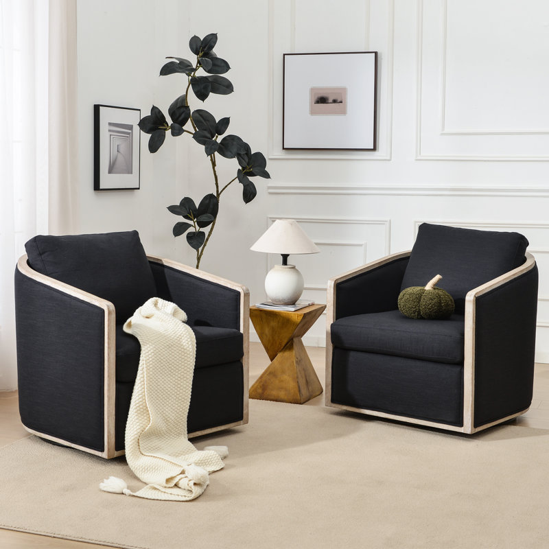 Holl Two Pieces 30" Wide Performance Fabric Upholstered Swivel Chair, No Assembly Required, Black Linen