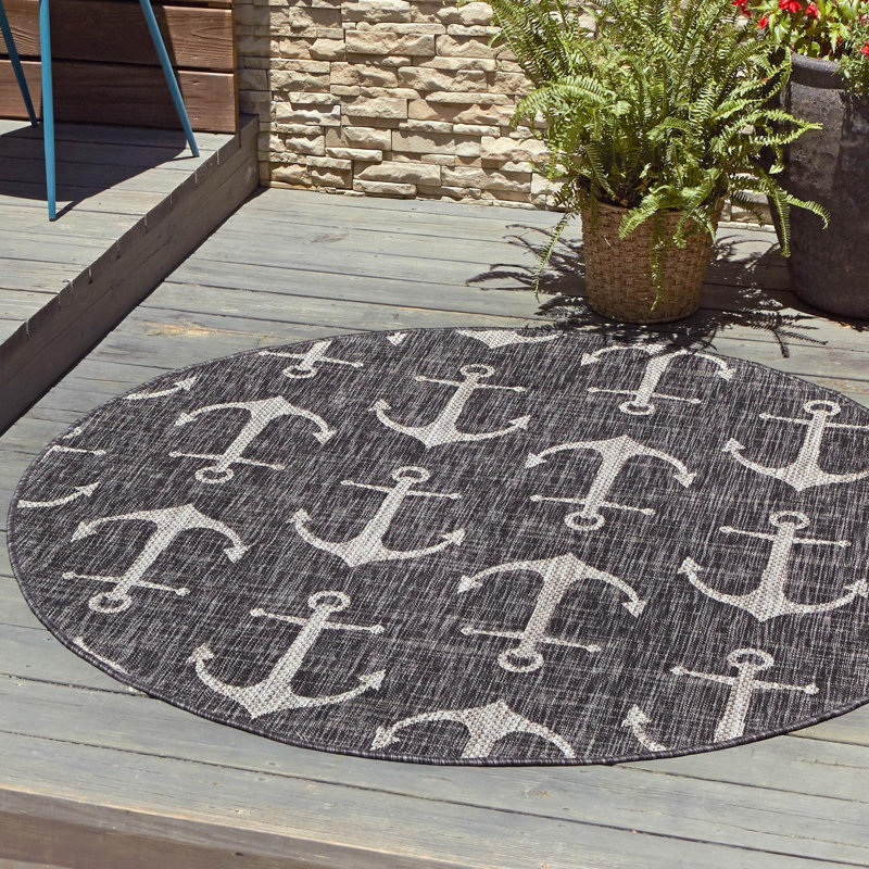 Glidden Geometric Indoor / Outdoor Rug, Round 13'