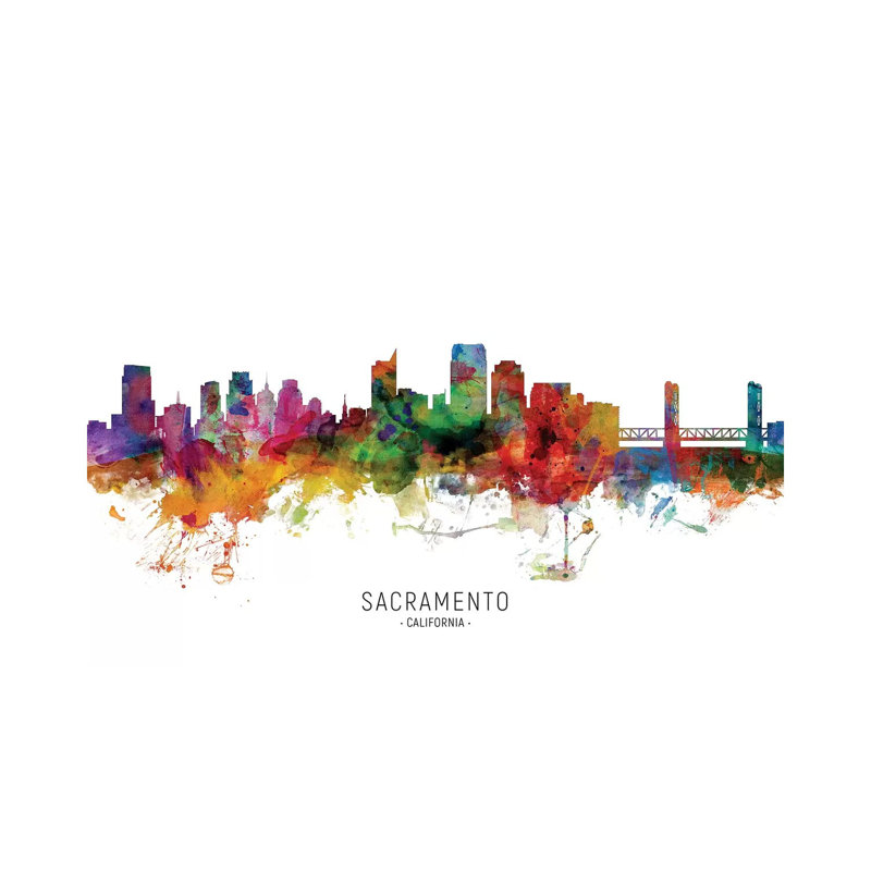 «Sacramento California Skyline» par Michael Tompsett - peinture sur toile tendue, H 8 po x l 12 po x P 0,75 po