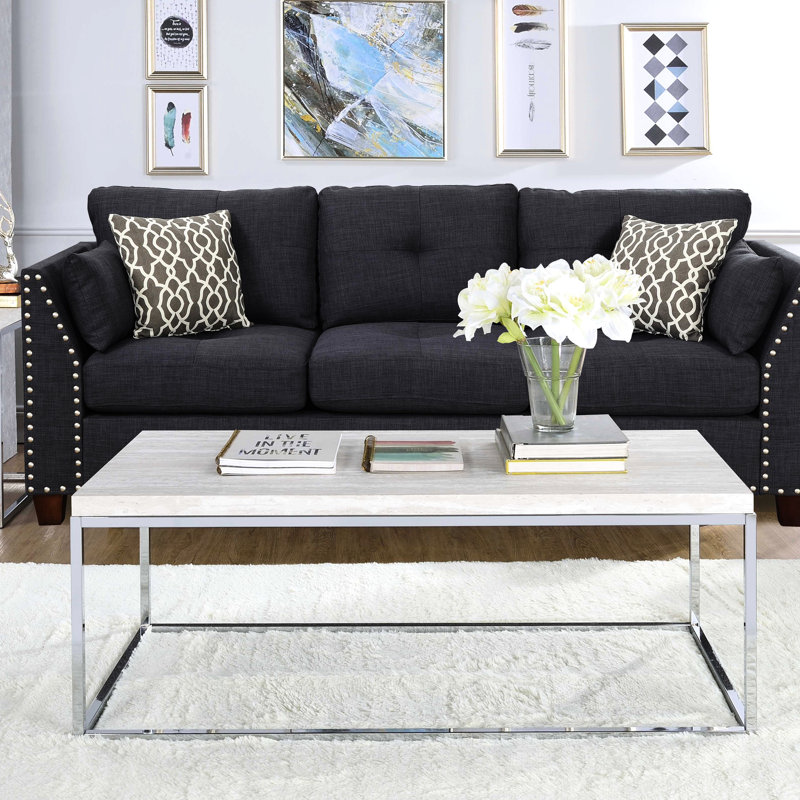 Chêne chic et table basse avec base rectangulaire de style traîneau