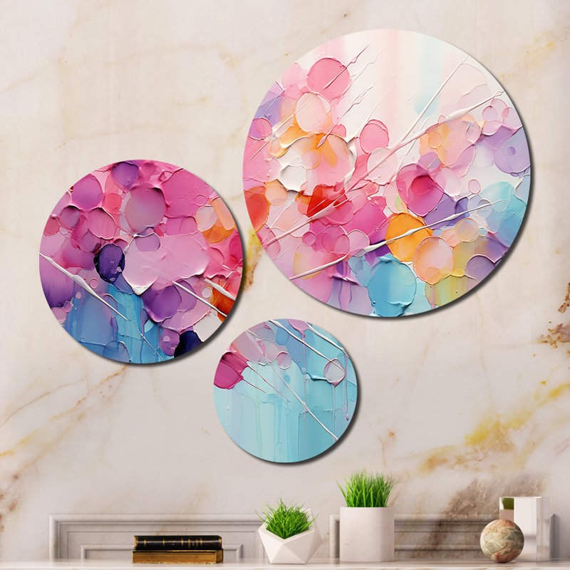 Ensemble de décorations murales en métal rose et bleu pastel