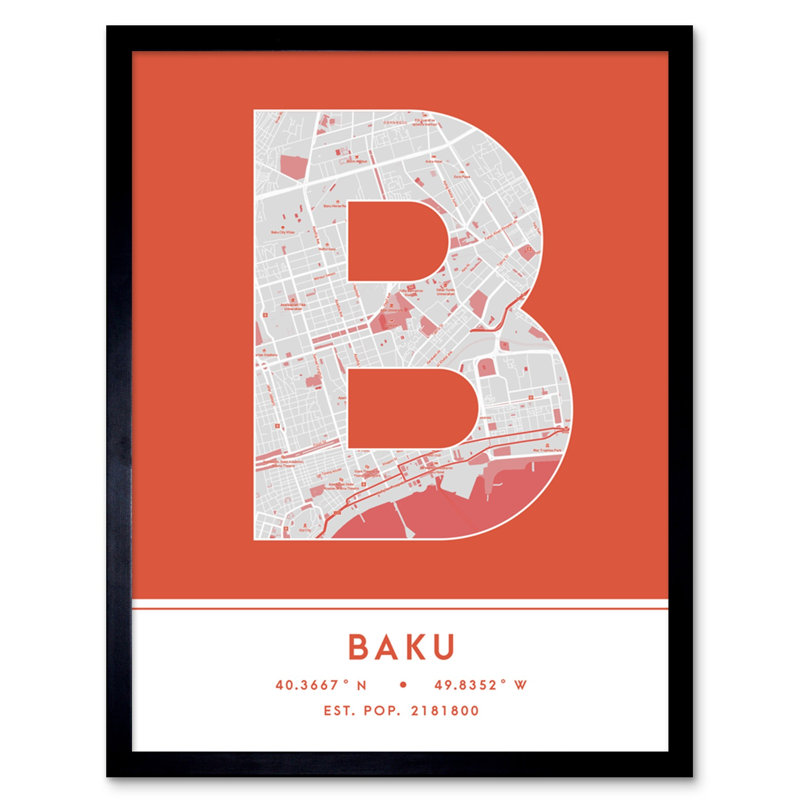 Baku City Map Baku Azerbaijan City Map Orange - Single Picture Frame Typography