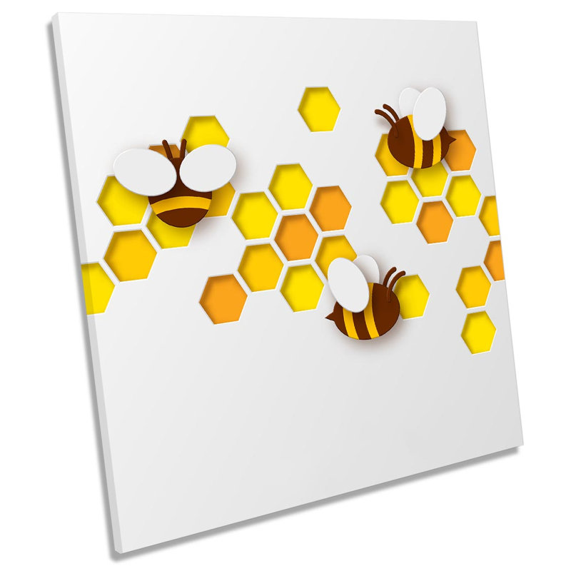 Bee Honeycomb Geometric - Wrapped Canvas Print, 60cm H x 60cm W x 2cm D
