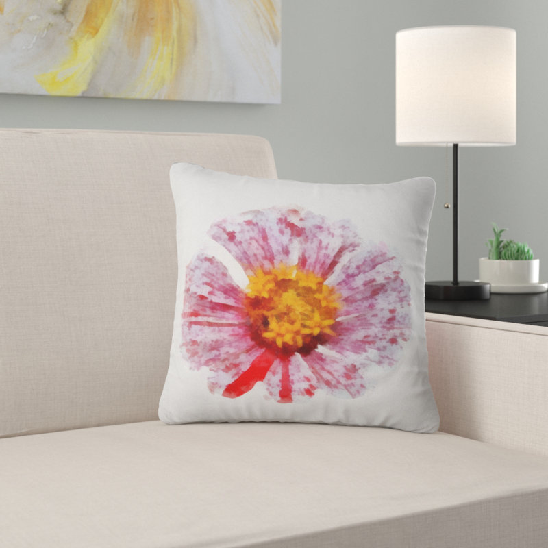 Grande fleur jaune rouge - coussin à imprimé floral, 16 po x 1 po, Coussin décoratif