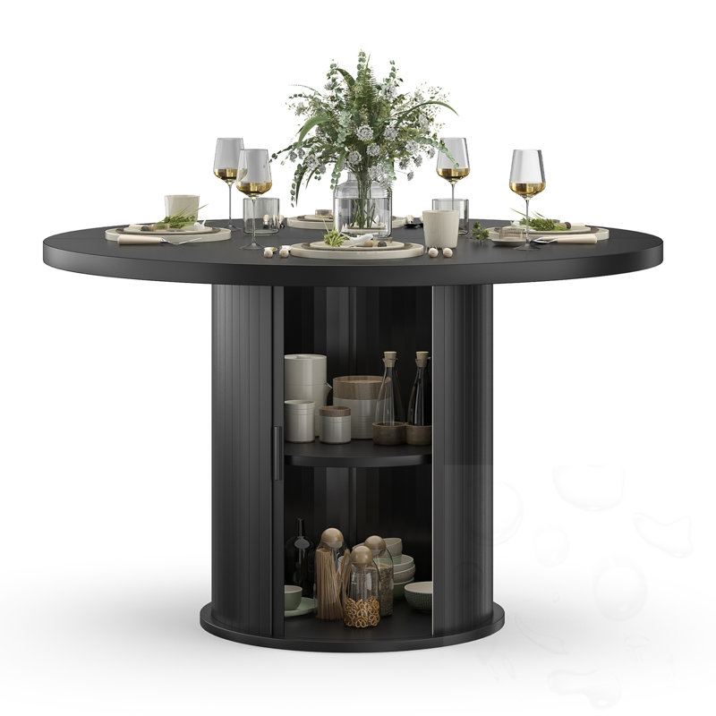 Round Dining Table With Cabinet, Black