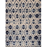 Shibori Hand Knotted Wool Area Rug in Ivory/Blue/Navy