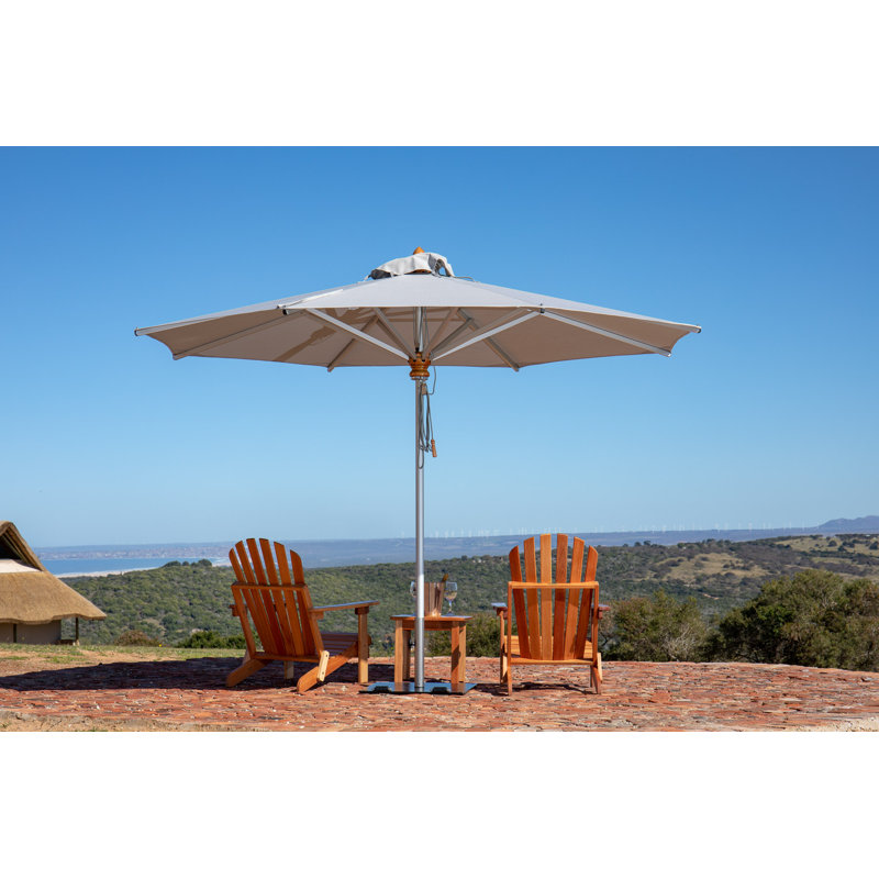 Bravura 13.1' Round Market Umbrella, Square Metal w/ wheels+2.25" Stainless Steel Tube, Natural