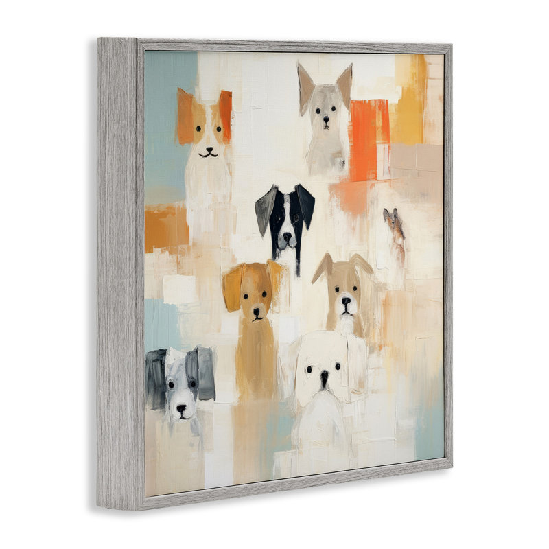 «Modern Dog Collage» encadré sur bois par Irena Orlov, H 17 po x l 17 po x P 1,5 po, Estampe numérique Farmhouse