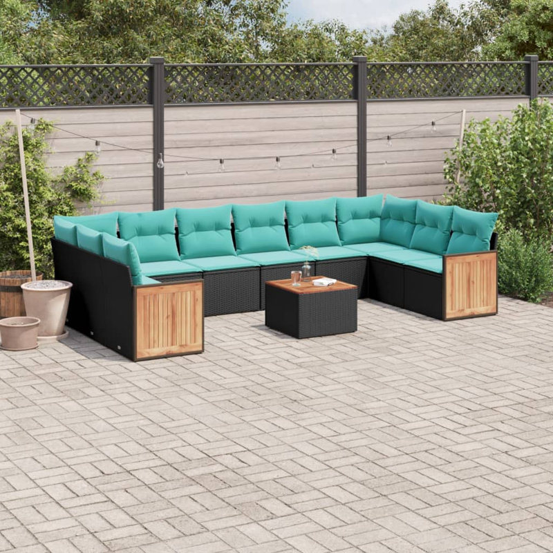  Ensemble de canapé de patio 11 pièces avec coussins en rotin de polyester noir