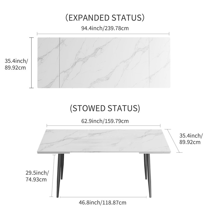 Extendable Stone Top Metal Base Dining Table