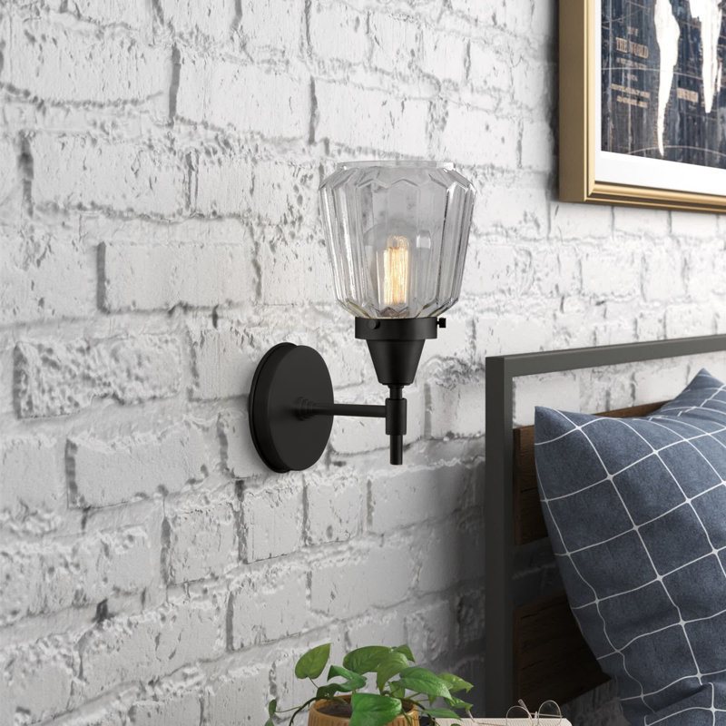 Gayle Armed Sconce, Clear, Matte Black, Incandescent