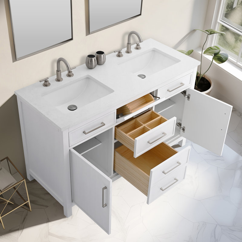 Wenniah 54" Double Vanity, White/Brushed Nickel