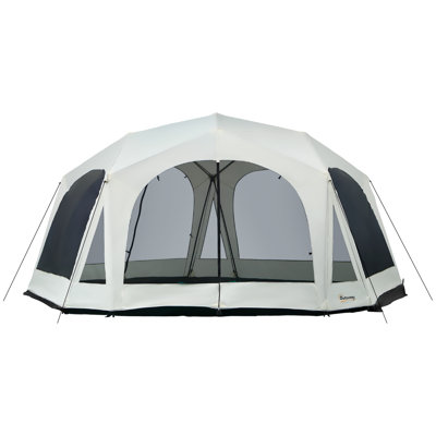 Tente de camping Outsunny pour 20 personnes, tente d'extérieur avec 2 portes, moustiquaire, dôme familial pour la randonnée, la randonnée, les voyages, l'installation facile, crème
