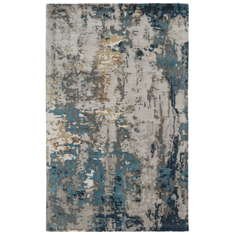 Tapis bleu foncé / gris touffeté à la main Bristow, Rectangle 5 pi x 8 pi