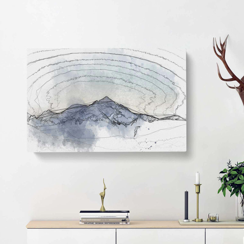 Moody Winter Mountain in Austria in Abstract - Wrapped Canvas Drawing Print, 60cm H x 91cm W x 3cm D
