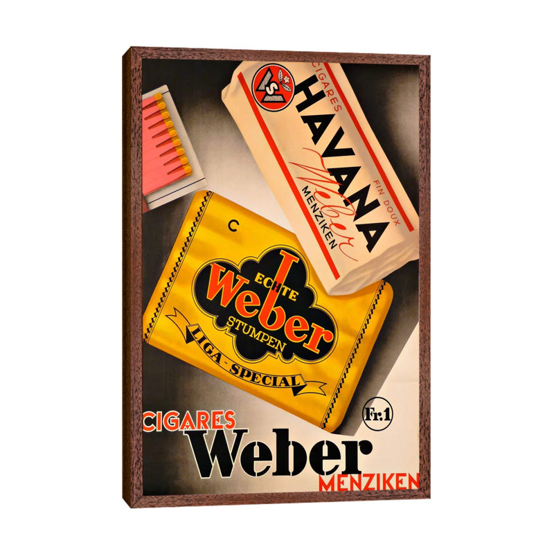 Cigares Weber - Print on Canvas, Classic Brown Wood Framed, 66.04 cm H x 45.72 cm W