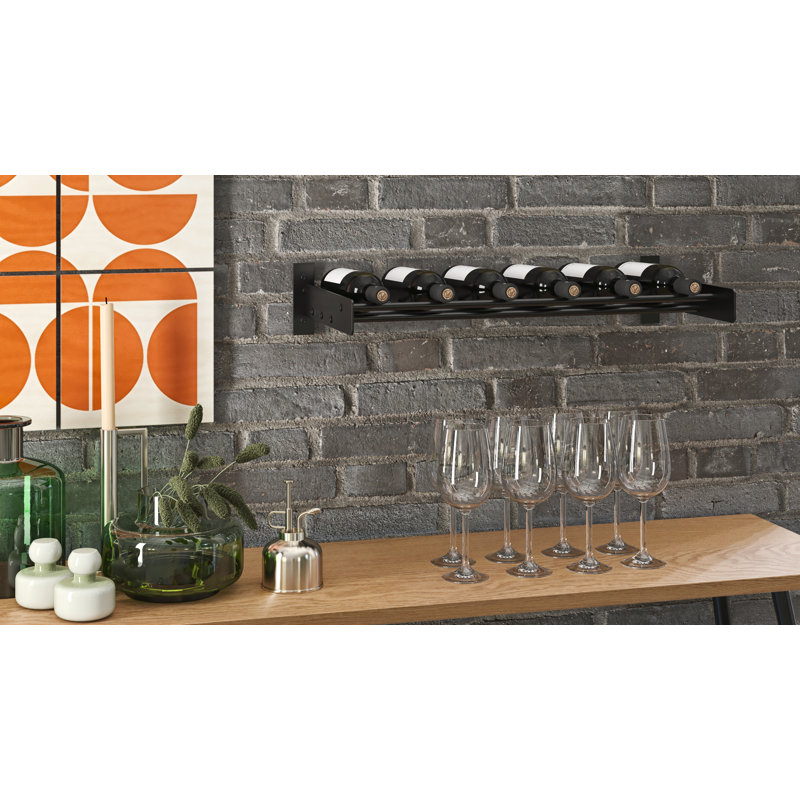 Support à vin industriel en liège et noir mat 6 bouteilles Abbie-Marie - H 5 po x l 27,75 po, Chrome & Matte Black