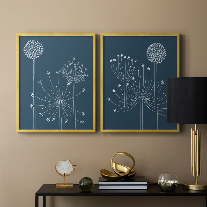 Impression graphique Alliums I-Premium - prête à être accrochée - aucun clou requis - aucun clou requis, Doré