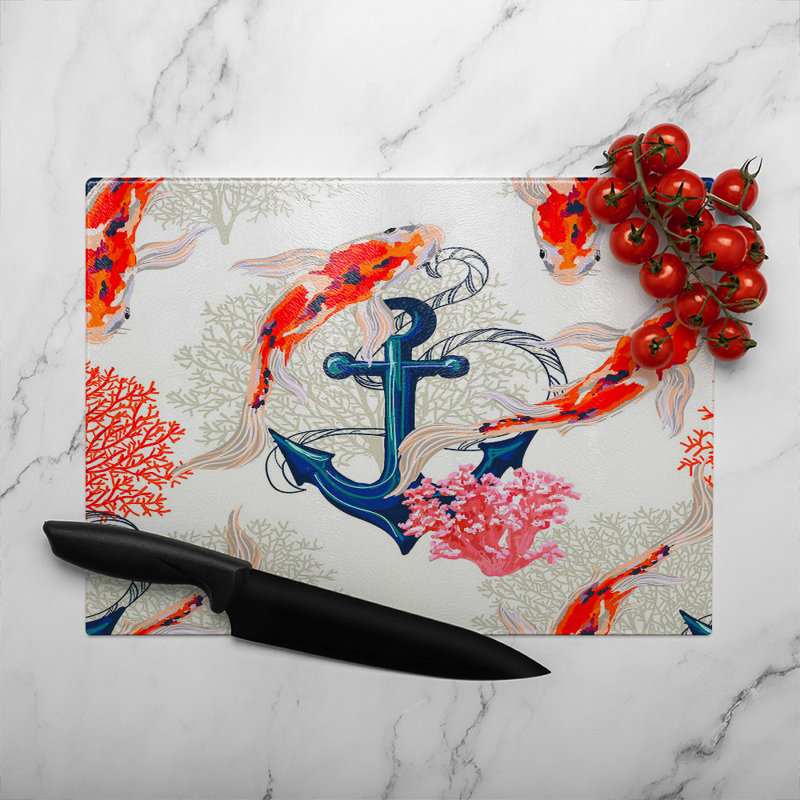 Anchor & Fish Glass Chopping Board, 40cm L x 28cm W