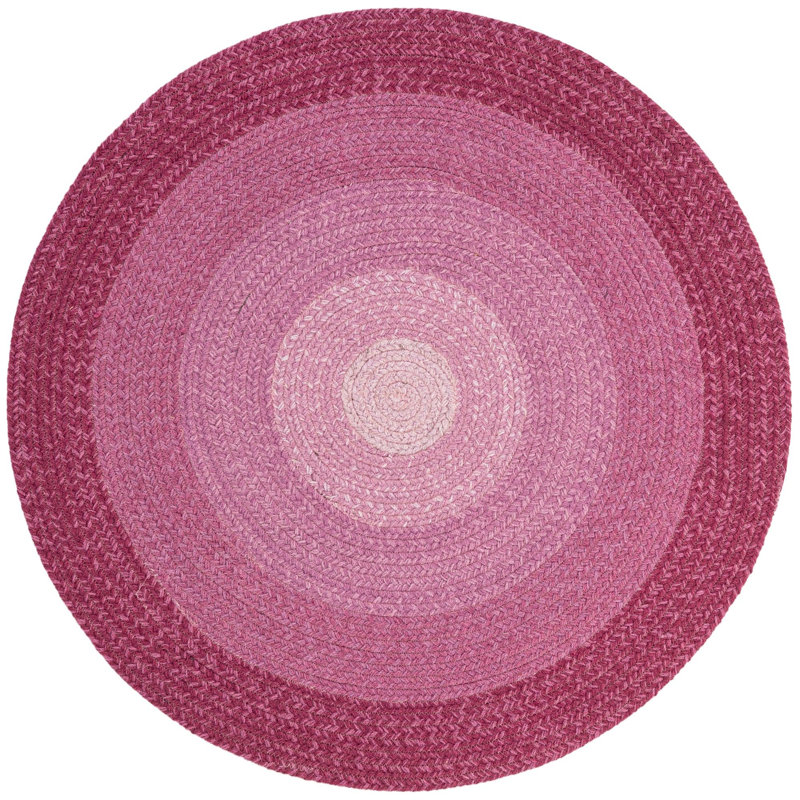  Ombre Hand Braided Wool Rug, Pink, Round 3'1"
