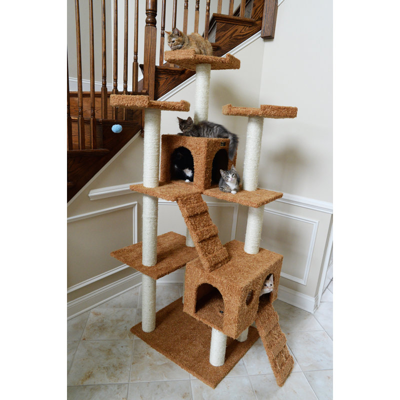 Ochre Brown Multi-Level Sisal Cat Tree with Faux Fur