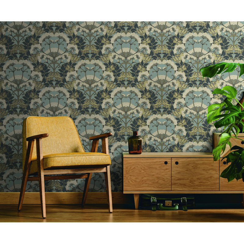 Rouleau de papier peint l 27 po x l 27 po portola yarrow nouveau, Anthracite / Or