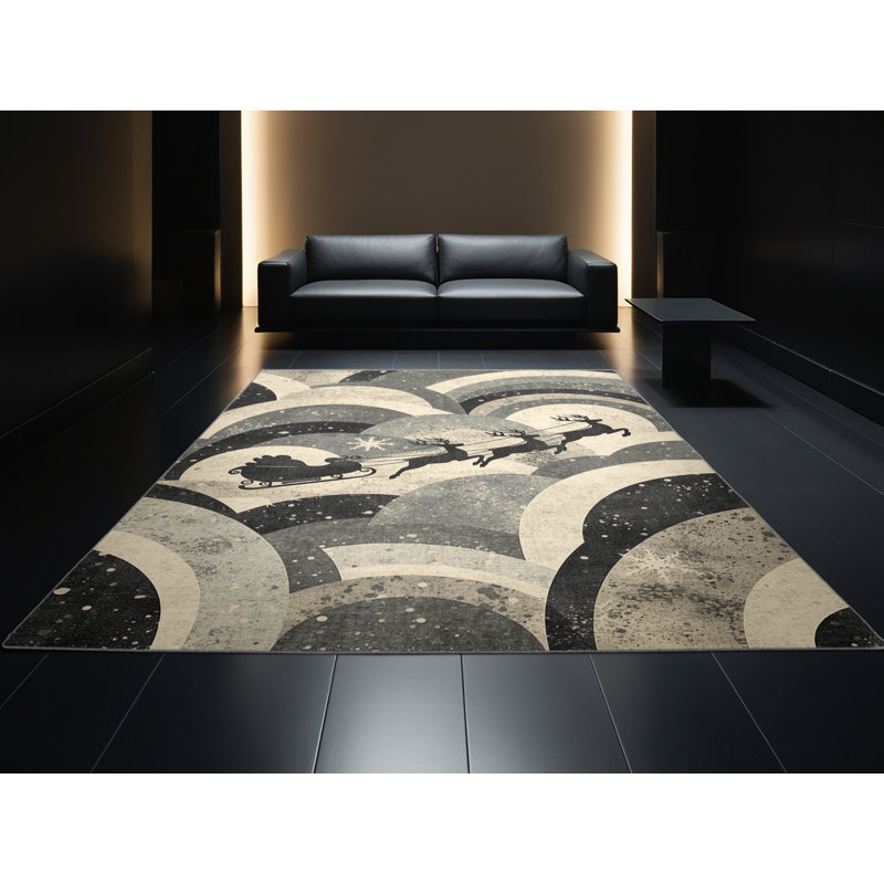 Machine Washable Dyal Christmas Modern & Contemporary Abstract Rug in Beige – Gray Binding, 6x9