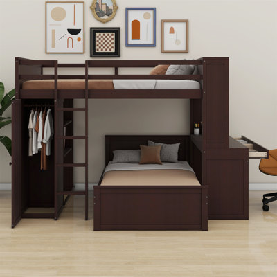 Bunk Bed With A Stand-Alone Bed, Shelves,Desk And Wardrobe