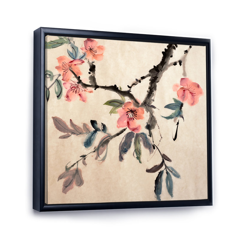 Fleurs asiatiques roses pastel - œuvre d'art traditionnelle sur toile, H 36 po x l 36 po x P 1,5 po