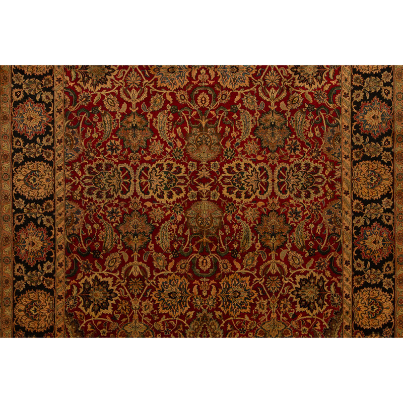 Tapis rouge et noir noué à la main de haute qualité