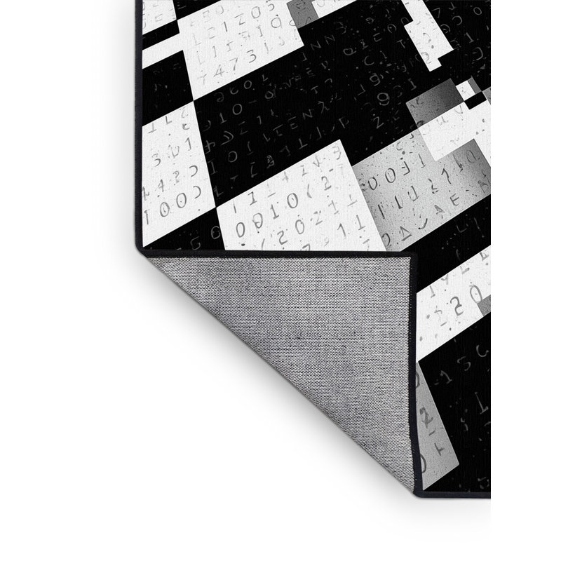 Tapis à damier moderne lavable à la machine en vert - reliure noire, Carré 3 pi