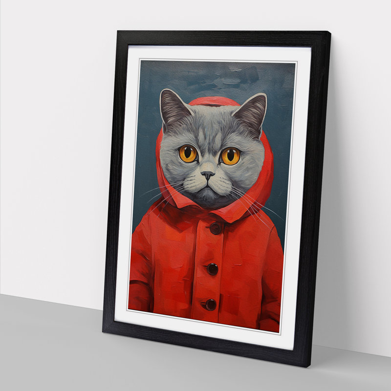 Cat Modern No.2 - Single Picture Frame Print on Wood, Black Framed, 64cm H x 46cm W x 2cm D