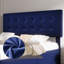 Base de lit tapissier grand format en flanelle avec tête de lit capitonnée à boutons, 4 tiroirs de rangement roulants, support à lattes en bois, aucun sommier nécessaire, bleu-129916495