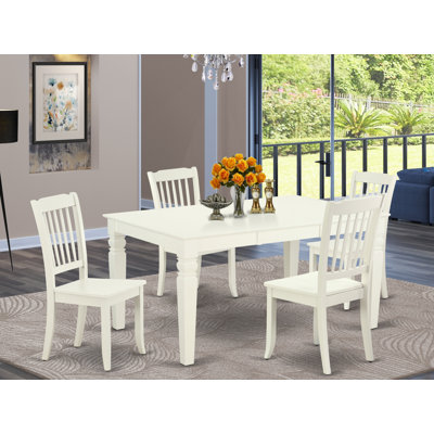 5 Piece Kitchen Table & Chairs Set Includes a Rectangle Dining Room Table with Butterfly Leaf and 4 Solid Wood Seat Chairs, Linen White