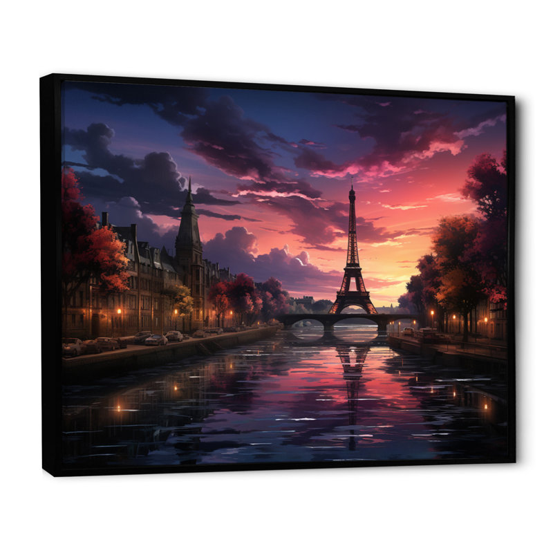 " Paris Eiffel Tower Harmony I ", Black Floater Framed, 30" H x 40" W x 1.5" D