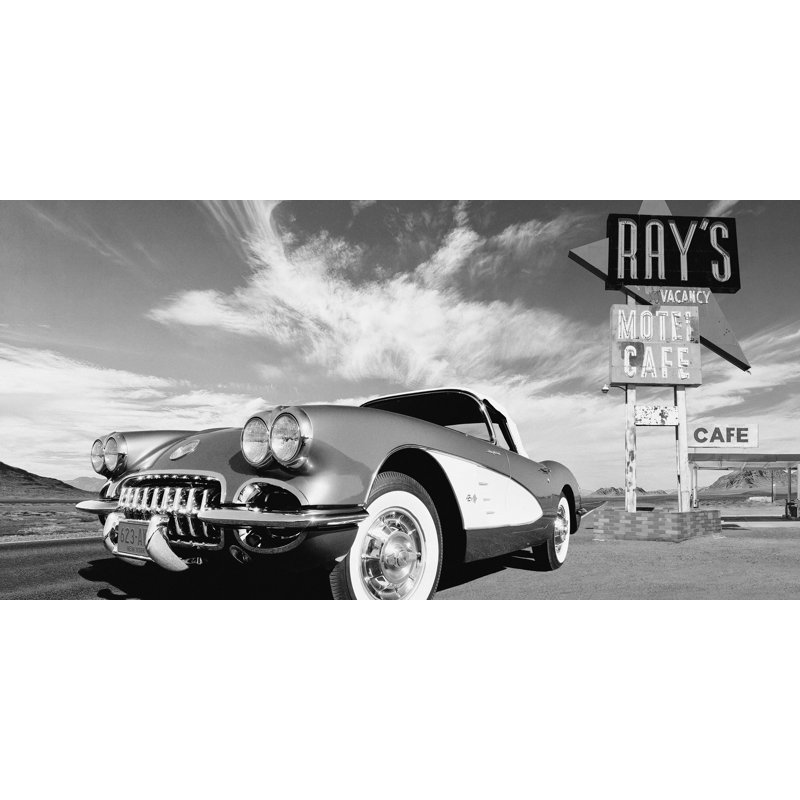 Cruisin' USA (BW) 1 Piece Wrapped Canvas Wall Art, 35cm H x 70cm W x 4cm D