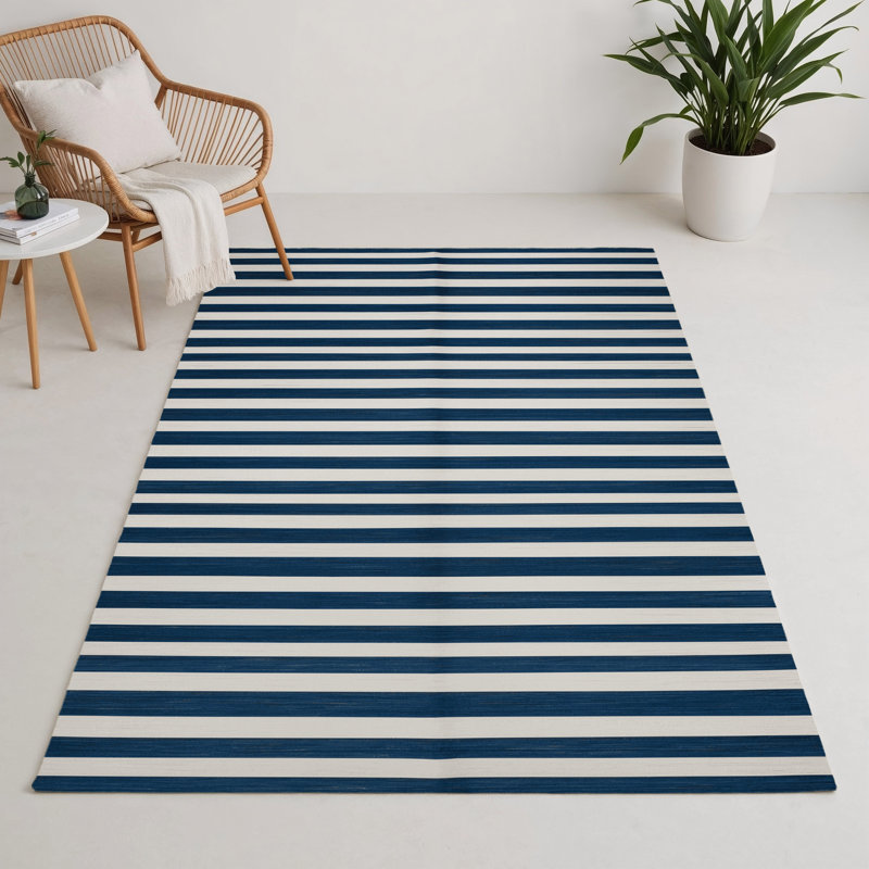 Tapis intérieur / extérieur bleu HorizontalStripes, Rectangle 5 pi x 7 pi