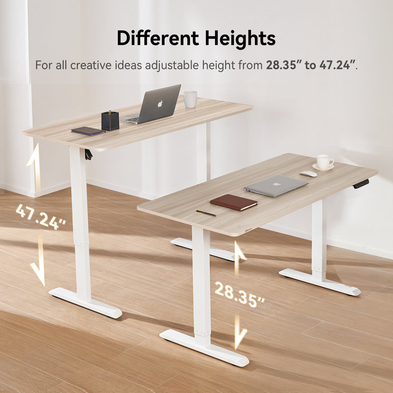 Standing Desktop,  Height Adjustable Desk with Memory Smart Pannel, Beige, White